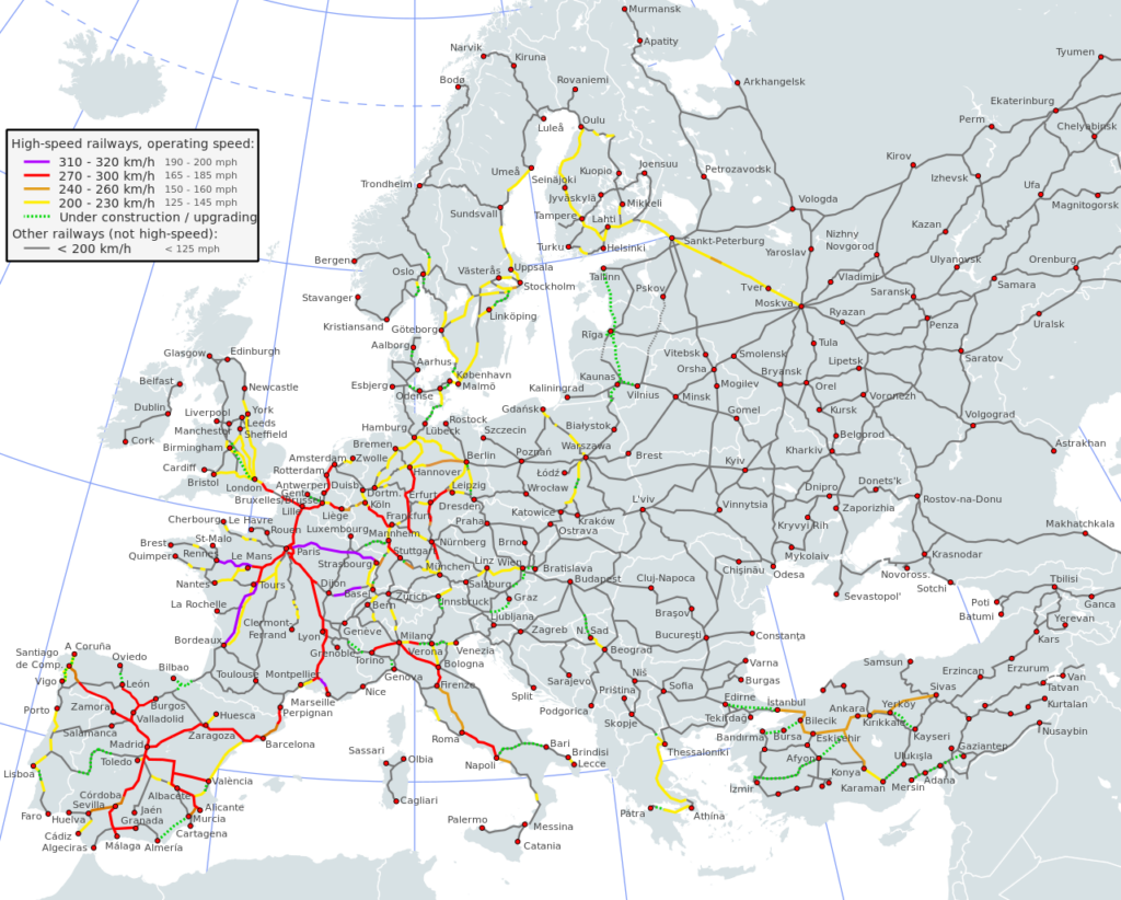 Mapa vysokorychlostních tratí